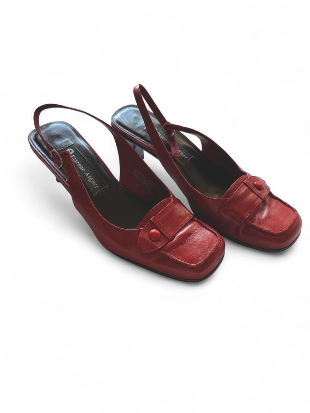 Vintage Etienne Aigner red leather slingback heels Size 6 M Retro Shoes